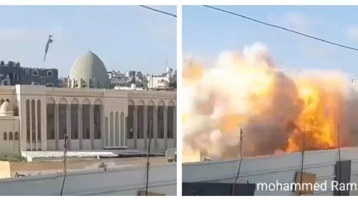 Detik-detik rudal menghantam Masjid Khalid bin Al Waleed di Gaza luluh lantak seketika pada Kamis (9/11/2023).