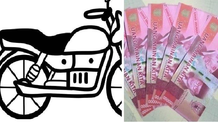 Ilustrasi motor dan uang mainan