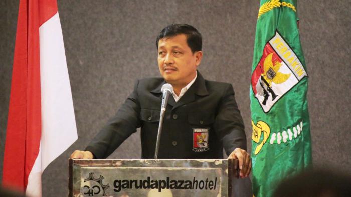Ketua umum Perbakin Sumut, Komisaris Jenderal  Oegroseno saat menyampaikan pidato. Dalam pidatonya ia yakin di Sumatera Utara banyak bibit atlet  menembak yang siap menjadi atlet PON 2020.