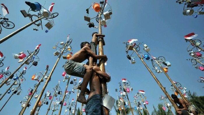 PANJAT PINANG- Kegiatan panjat pinang seringkali dijadikan ajang lomba pada momen 17 Agustus. Namun, kegiatan ini tidak disarankan untuk anak.