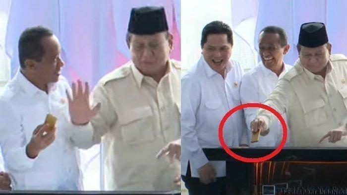 DIBERI EMAS BATANGAN -- Presiden Prabowo Subianto meresmikan pabrik pemurnian logam mulia atau precious metal refinery (PMR) PT Freeport Indonesia (PTFI) di kawasan PTFI, Kabupaten Gresik, Provinsi Jawa Timur, pada Senin (17/3/2025). Reaksi Presiden Prabowo Diberi Emas Batangan Usai Resmikan Pabrik Freeport, Menterinya Terbahak