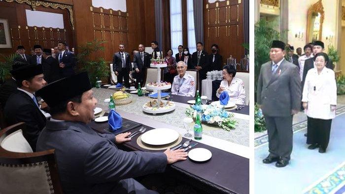 Presiden Prabowo Subianto dan Wapres Gibran Rakabuming Raka tampak berbincang santai dengan Megawati Soekarnoputri, serta Try Sutrisno di holding room sesaat sebelum Upacara Hari Lahir Pancasila di Gedung Pancasila, Jakarta Pusat, berlangsung pada Senin (2/6/2025) pagi. (Dok. Tim Media Presiden Prabowo)