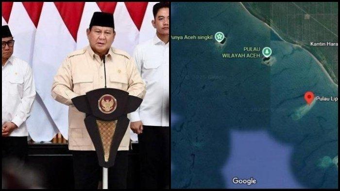 4 PULAU ACEH - Presiden Prabowo Subianto didampingi Gibran dan Muhaimin Iskandar. Kanan: penampakan 4 pulau Aceh di Google Maps. Presiden Prabowo akan mengambil alih polemik 4 pulau Aceh masuk Sumut yang kini tengah menjadi sorotan. Presiden akan memutuskan pekan depan