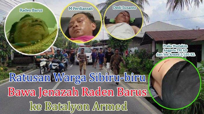 Momen ratusan warga Desa Selamat, Kecamatan Sibiru-biru, Kabupaten Deliserdang menggeruduk Batalyon Artileri Medan (Armed) sambil membawa mayat Raden Barus, diduga korban pembunuhan personel TNI pada Jumat malam, Sabtu (9/11/2024). Mereka meminta pertanggungjawaban atas kematian korban dan korban luka akibat penyerangan. (TRIBUN MEDAN/FREDY SANTOSO)