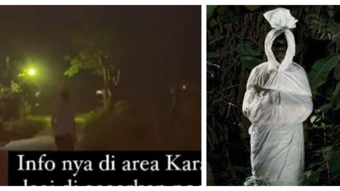 Kolase Foto video viral sosok diduga pocong di Karawang dan ilustrasi pocong. Jeritan terdengar saat warga mengejar sosok diduga pocong di Desa Segaran, Kecamatan Batujaya, Kabupaten Karawang, Jawa Barat.