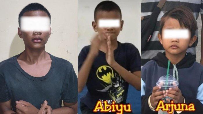 PEMBUNUHAN 2 BOCAH - Kolase foto pelaku PT (Kiri), korban Abiyu (Tengah) dan Arjuna (Kanan). Dua bocah di Bengkulu ditemukan tewas, diduga setelah ditenggelamkan oleh tetangganya sendiri.