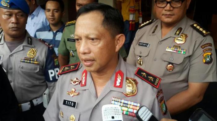 Tito Karnavian saat menjabat Kapolda Metro Jaya dalam konferensi pers di Stadion Utama Gelora Bung Karno pada 18 Oktober 2015.