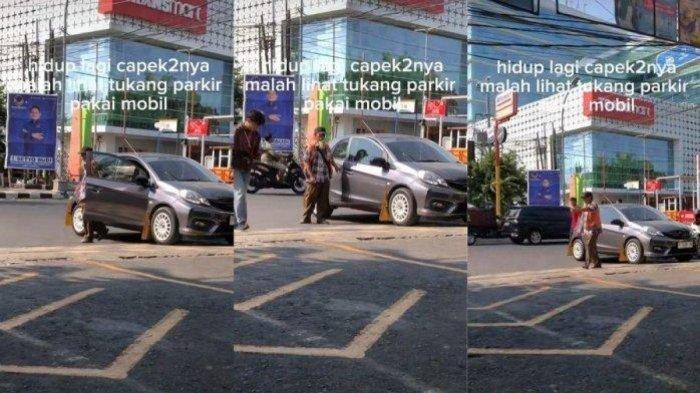 Tukang parkir minimarket di Semarang bawa mobil saat kerja, turun langsung atur kendaraan lain.