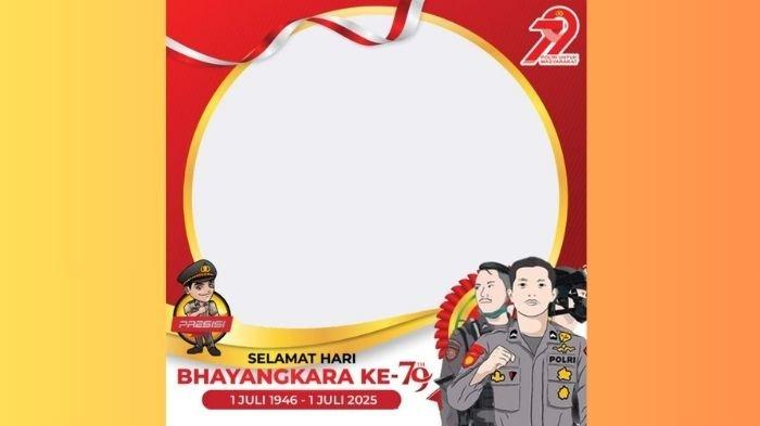 Contoh twibbon HUT Bhayangkara 2025 yang dapat kamu gunakan di media sosial mu.