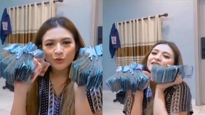 UANG SAWERAN - Nathalie Holscher pamer uang hasil saweran di Sidrap, dicapture 15 April 2025. Nathalie Holscher memamerkan uang hasil saweran saat nge-Dj di Sidrap, Sulawesi Selatan.