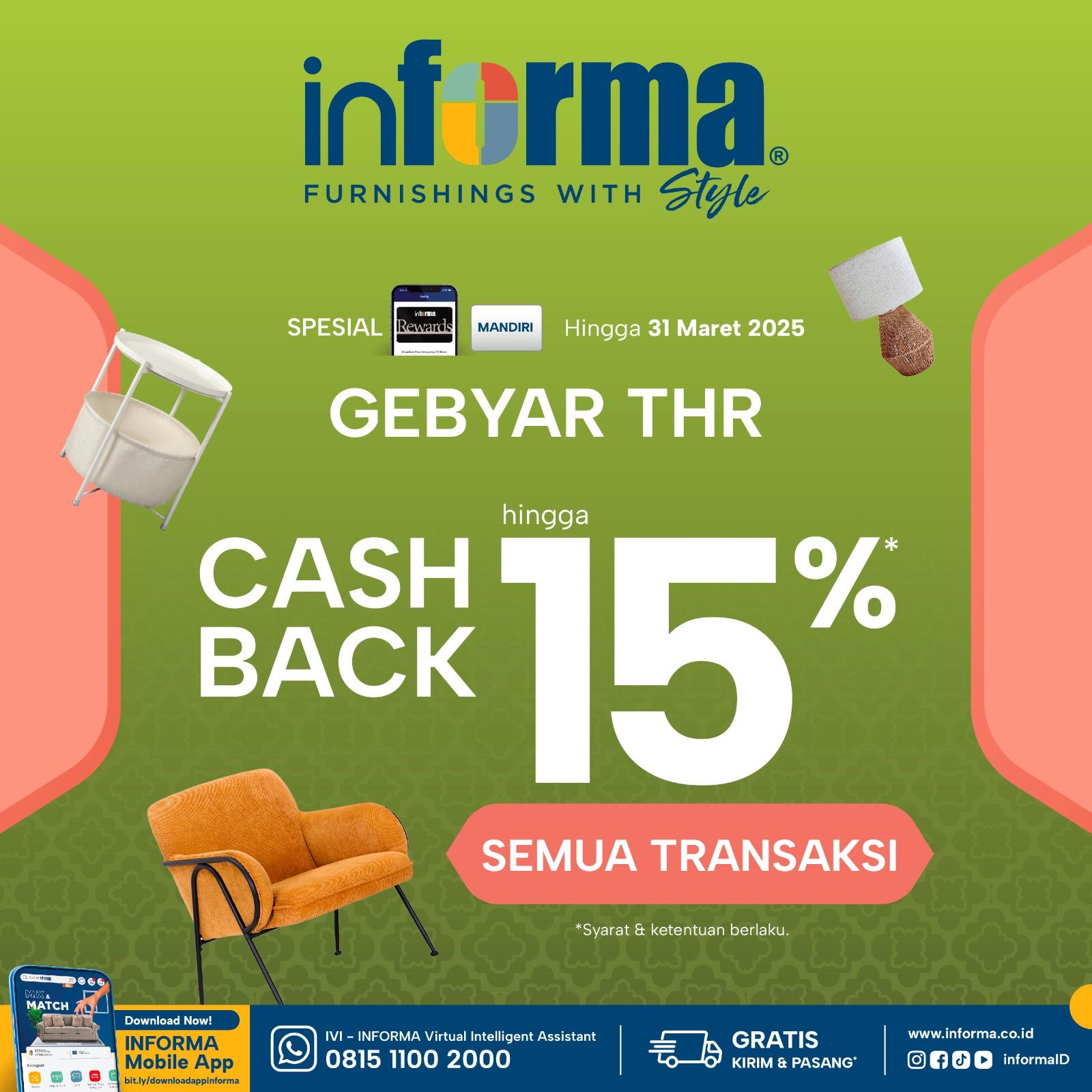 PROMO Cashback Hingga 15 %  Semua Transaksi Khusus furniture