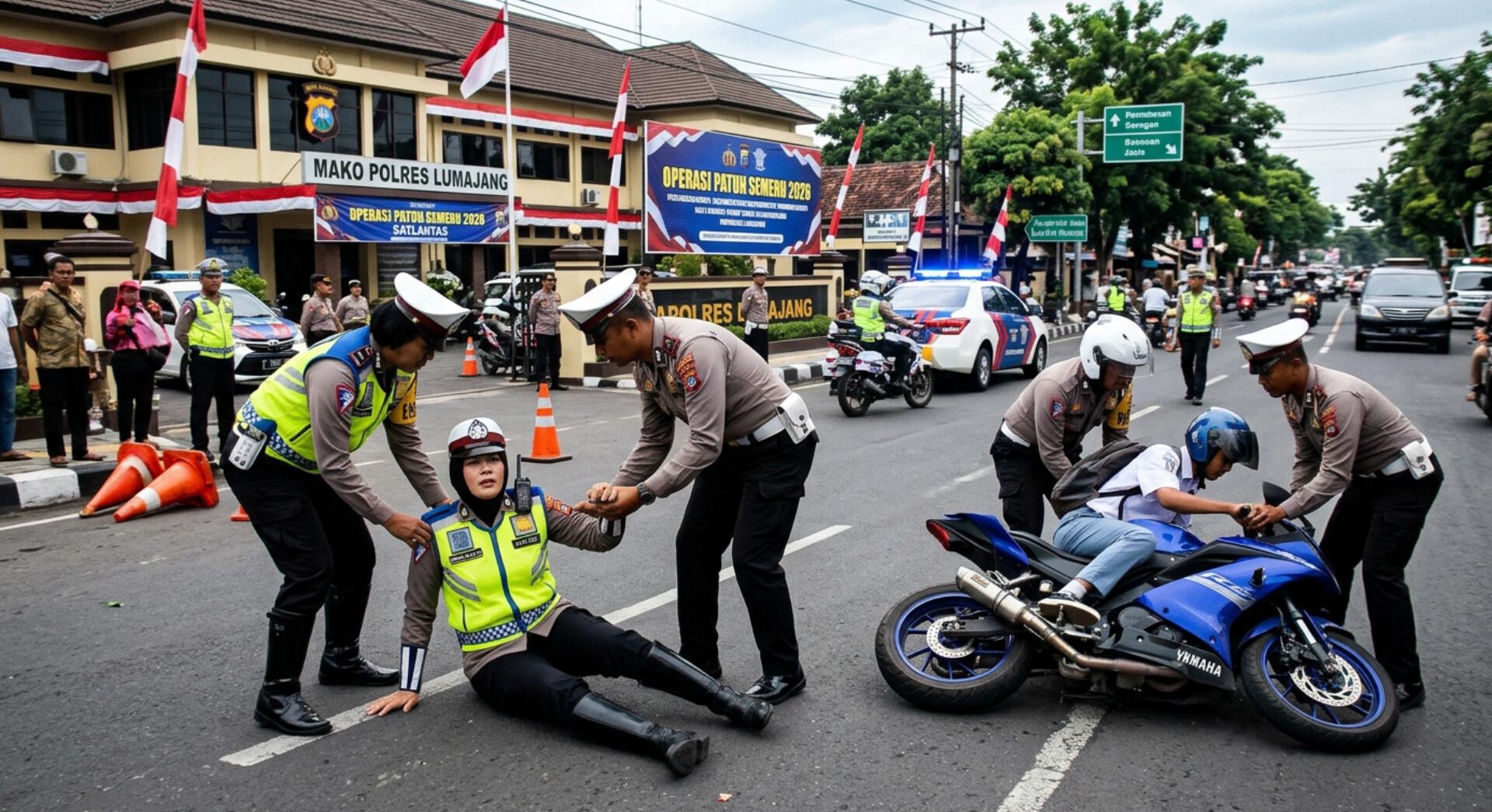 Pelajar SMA Tabrak Polwan Demi Hindari Razia Patuh