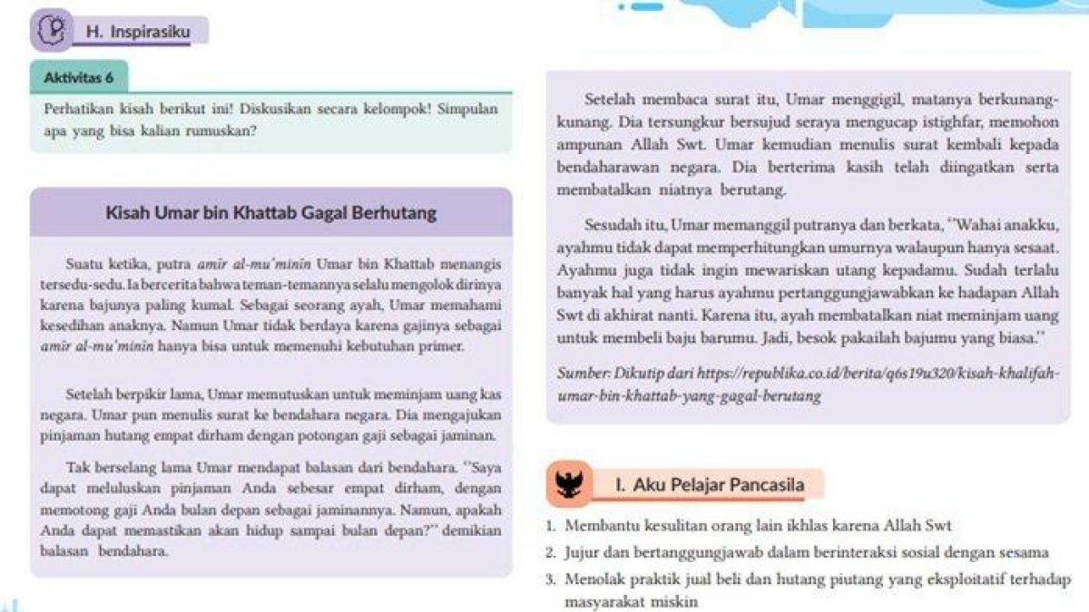 Soal PAI kelas 8 SMP halaman 240 semester 2 Kurikulum Merdeka, Aktivitas 6 Inspirasiku (buku.kemdikbud.go.id)
