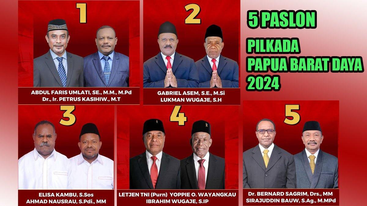 Inilah daftar lima paslon gubernur dan wakil gubernur di Pilkada Papua Barat Daya.
