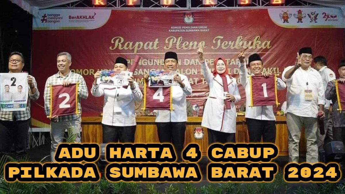 Berikut adu harta kekayaan empat calon Bupati di Pilkada Sumbawa Barat 2024. Amar Nurmansyah vs Ahmad Salim vs Nur Yasin vs Fud Syaifuddin.