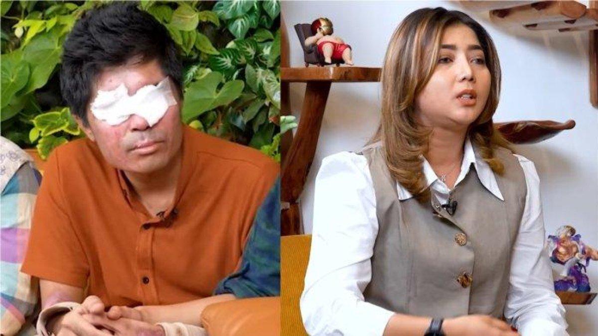 Agus Salim korban penyiraman air keras (kiri) Pratiwi Noviyanthi (kanan).