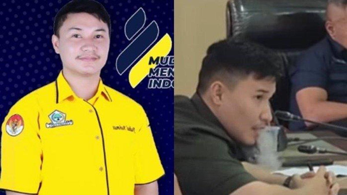 ANGGOTA DPRD NGEVAPE- Aksi Fadhal Rahmat, Anggota DPRD Kendari menghisap vape atau rokok elektrik itu terjadi saat mengikuti rapat dengar pendapat (RDP), Senin (30/6/2025).