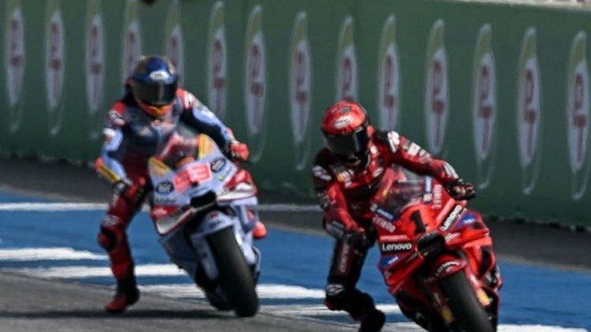 Aksi Francesco Bagnaia (1) dalam rangkaian balapan MotoGP Thailand 2024 di Sirkuit Buriram pada 25-27 Oktober 2024.