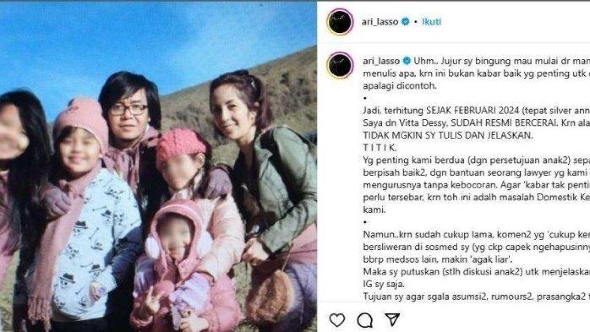 Alasan Ari Lasso menyembunyikan perceraiannya dengan Vitta Dessy selama delapan bulan.