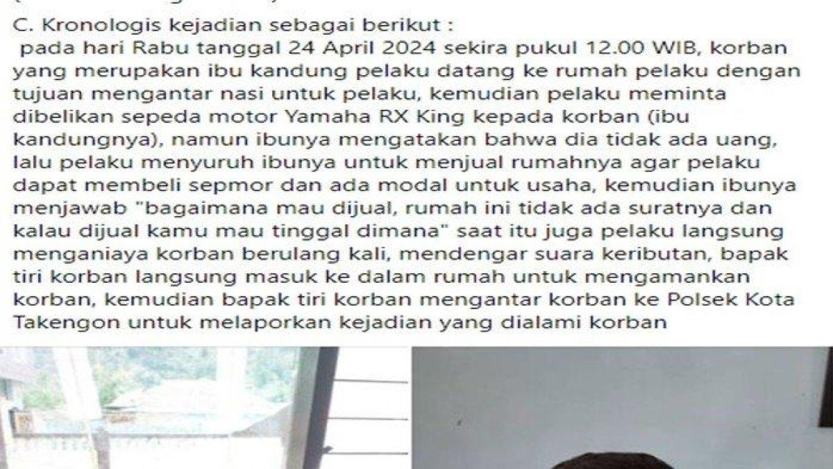 Anak di Aceh tega aniaya ibunya.