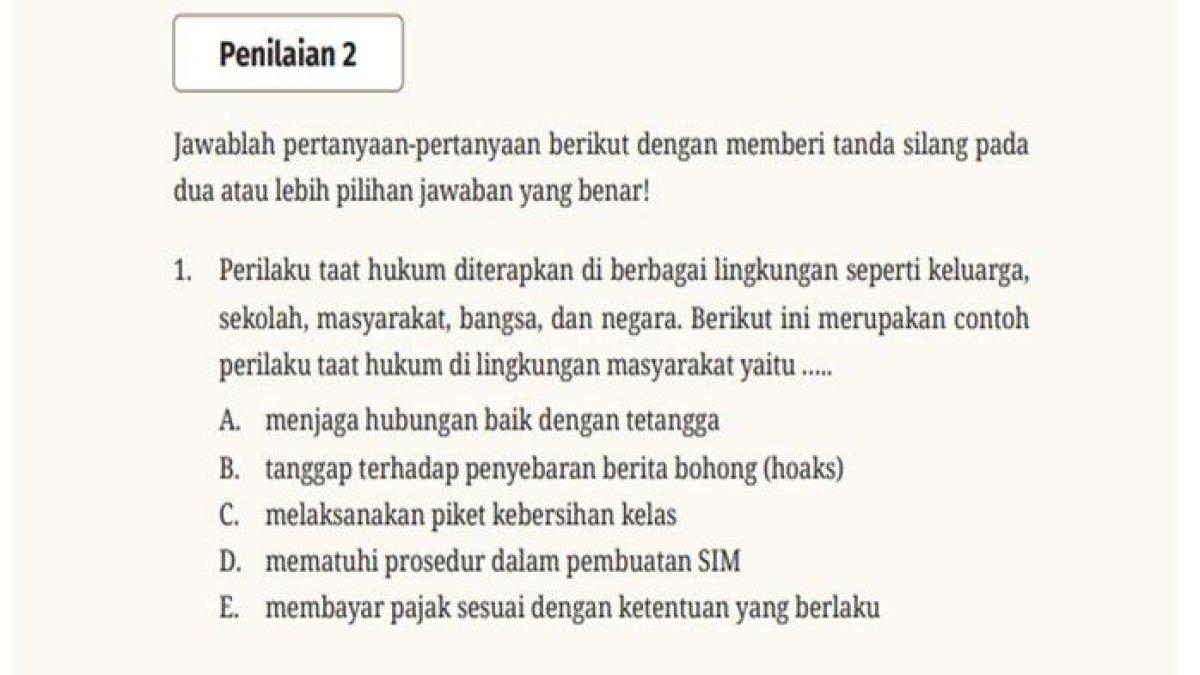Simak kunci jawaban Pancasila Pendidikan kelas 10 SMA/MA halaman 123, Asesmen Sumatif Bab 2 Penilaian 2 Kurikulum Merdeka yang dapat dipelajari siswa.