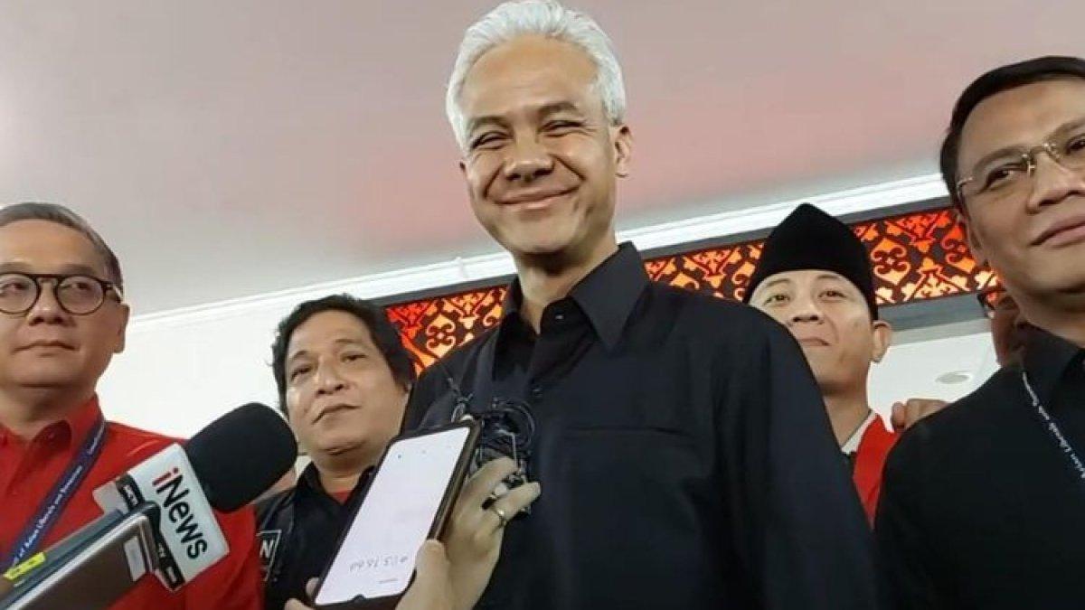 Bakal calon presiden Ganjar Pranowo di Sekolah Partai PDI Perjuangan, Jakarta, Sabtu (28/10/2023).
