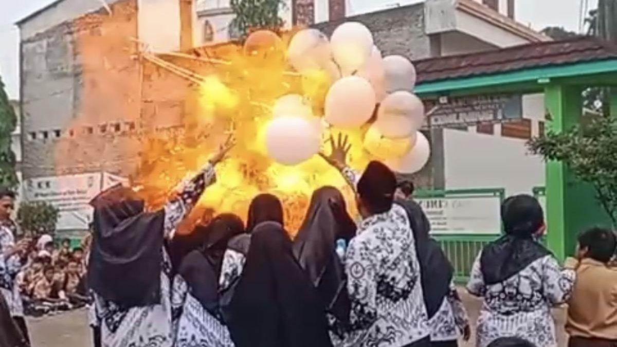 Sebanyak 10 guru sekolah dasar negeri (SDN) Cimuning 1, Kecamatan Mustika Jaya, Kota Bekasi, mengalami luka bakar akibat meledaknya balon gas saat perayaan Hari Guru Nasional, Sabtu (25/11/2023).