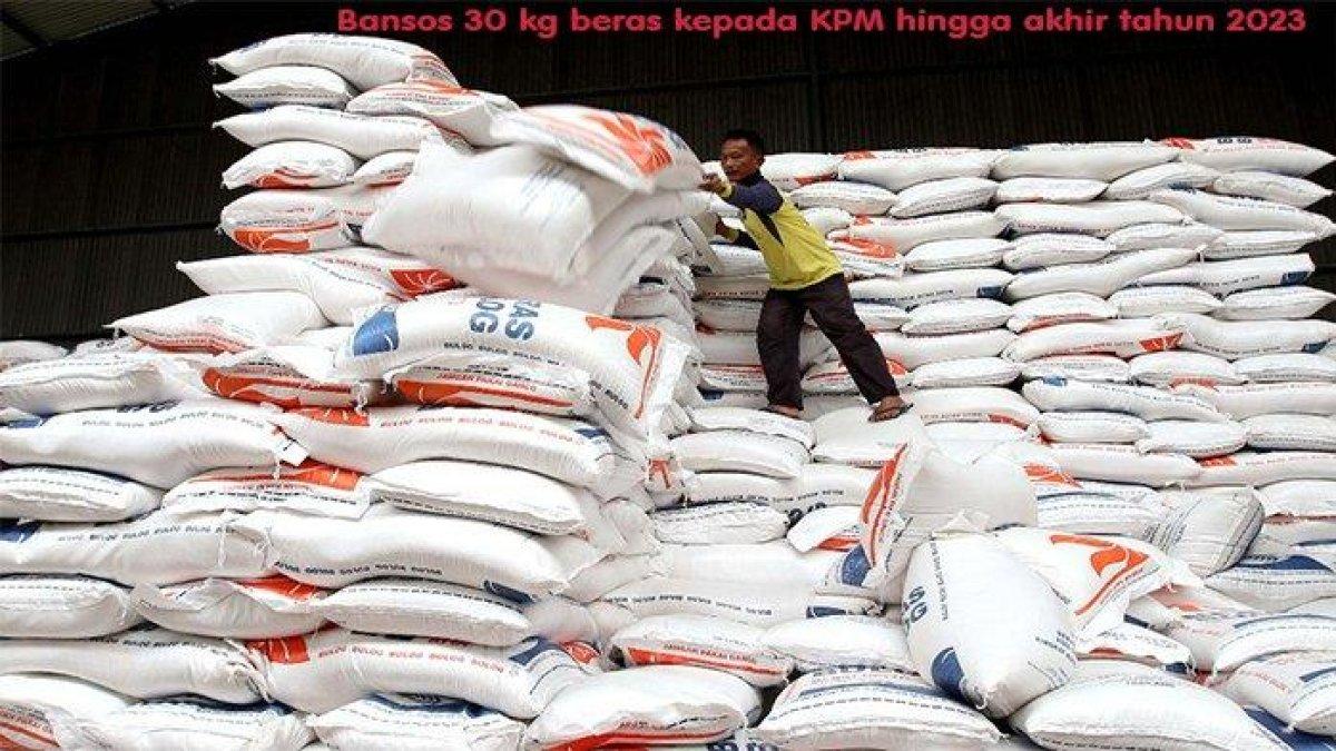 Bansos beras bulog kemasan 50 kg.