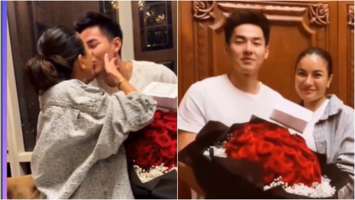 Berikan Nikita Mirzani buket bunga dan ciuman mesra.