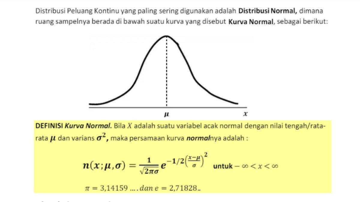 Kunci jawaban soal 'Bila diketahui simpangan baku suatu distribusi adalah 6 dan distribusi normalnya adalah 10, gambarkanlah kurva normalnya'