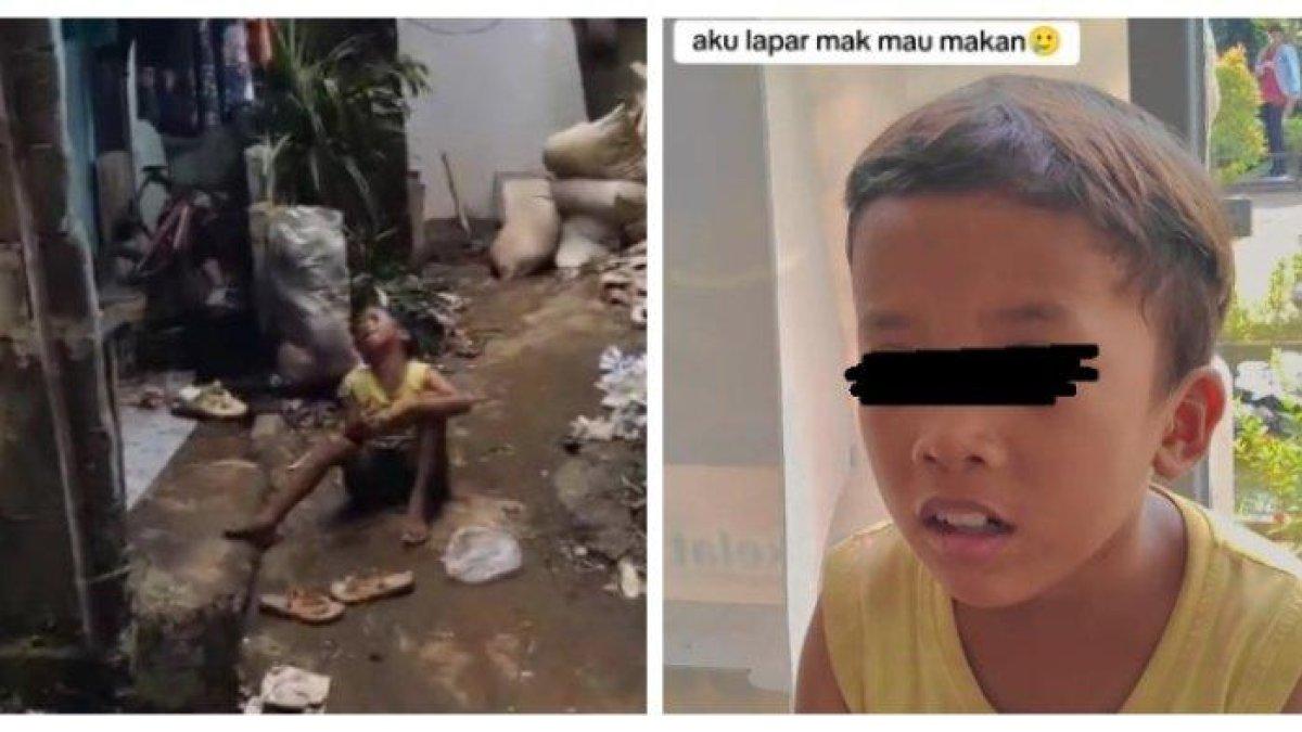 Kolase - Bocah bernama Gibran di Bojonggede Kabupaten Bogor menjerit kelaparan.