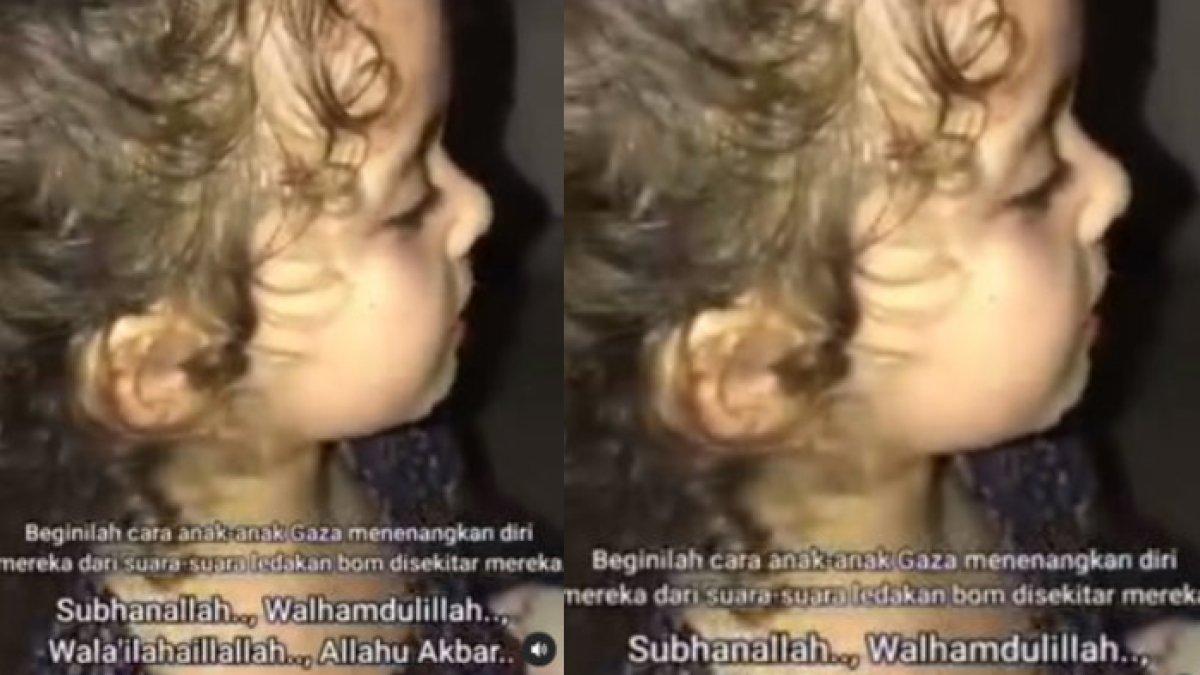 Bocah di Gaza khusyuk berdzikir di tengah ledakan bom dari Israel.