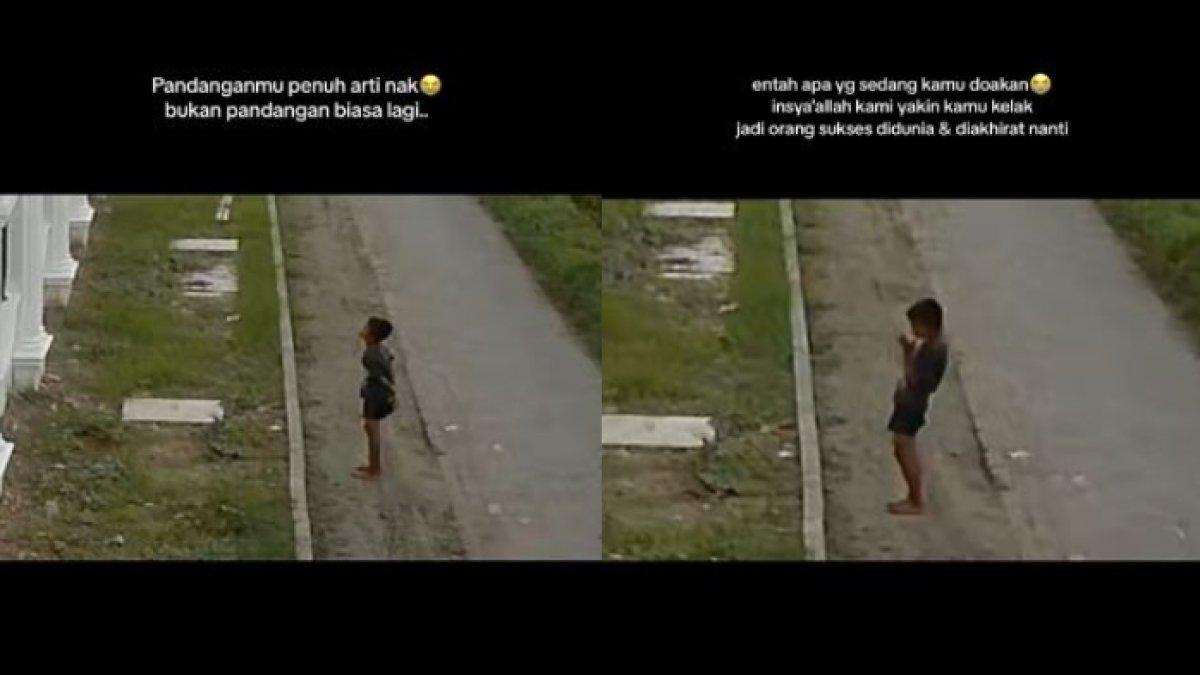 Bocah tersebut berhenti sambil menatap rumah Angel.