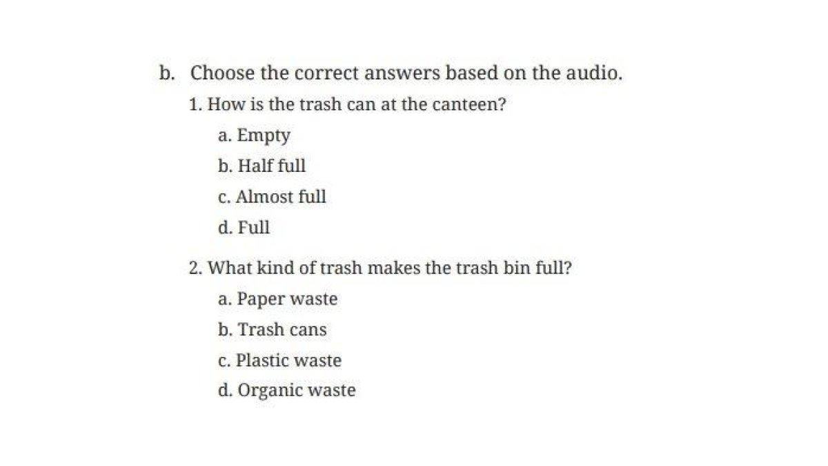 Buku Bahasa Inggris Kelas 8 Kurikulum Merdeka
Kunci jawaban Bahasa Inggris kelas 8 halaman 135 Kurikulum Merdeka. Terdapat soal Listening pada tugas Worksheet 3.2 Chapter 3.