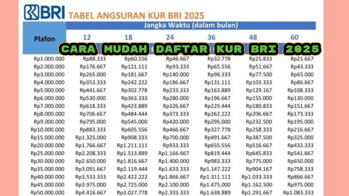 Daftar KUR BRI - Cicilan KUR BRI 2025, Cek Syarat dan Tabel Angsuran Rp 5 Juta, Rp 50 Juta hingga Rp 500 Juta (29/01/2025). Berikut cara mudah daftar Kredit Usaha Rakya (KUR) Bank Rakyat Indonesia (BRI) 2025.