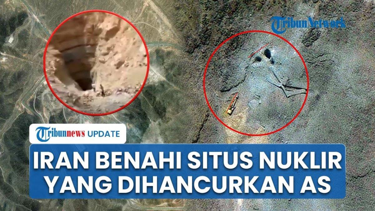 IRAN VS ISRAEL - Capture YouTube Tribunnews menampilkan aktivitas Iran di lokasi yang dibom AS. Citra satelit tunjukkan kesibukan Iran benasi lokasi AS jatuhkan bom