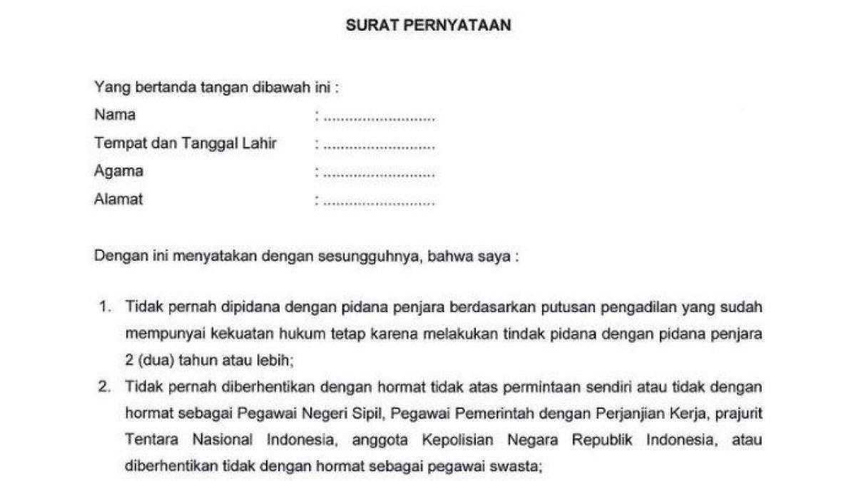 Contoh Surat Pernyataan 5 Poin Kemenkopolhukam CPNS 2024.
