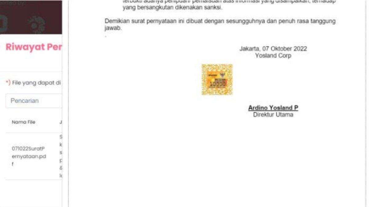 Contoh hasil pembubuhan e-meterai.