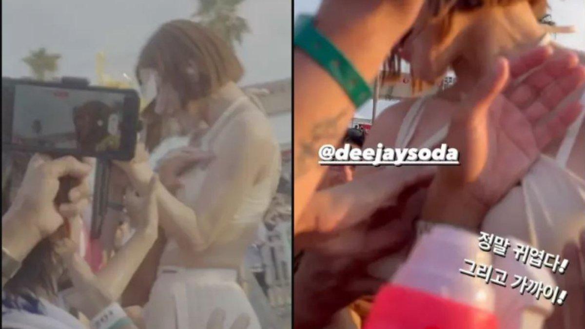 DJ Soda mendekati barikade di depan panggung untuk berinteraksi dengan para penggemarnya.
