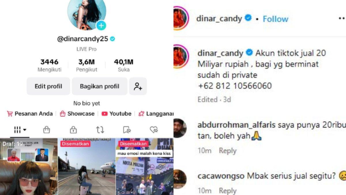 Dinar Candy memutuskan untuk menjual akun TikTok pribadinya.