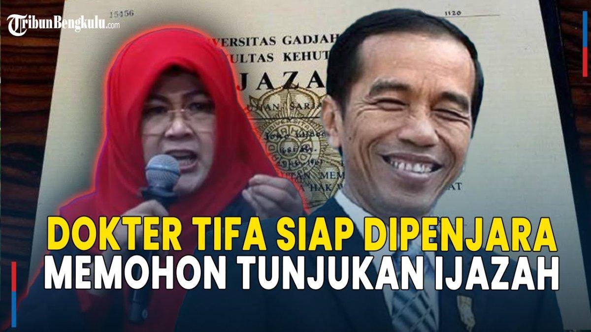 POLEMIK IJAZAH JOKOWI - Capture YouTube Tribun Bengkulu menampilkan Dokter Tifa dan Jokowi. Dokter Tifa menangis memohon Jokowi tunjukkan ijazah asli