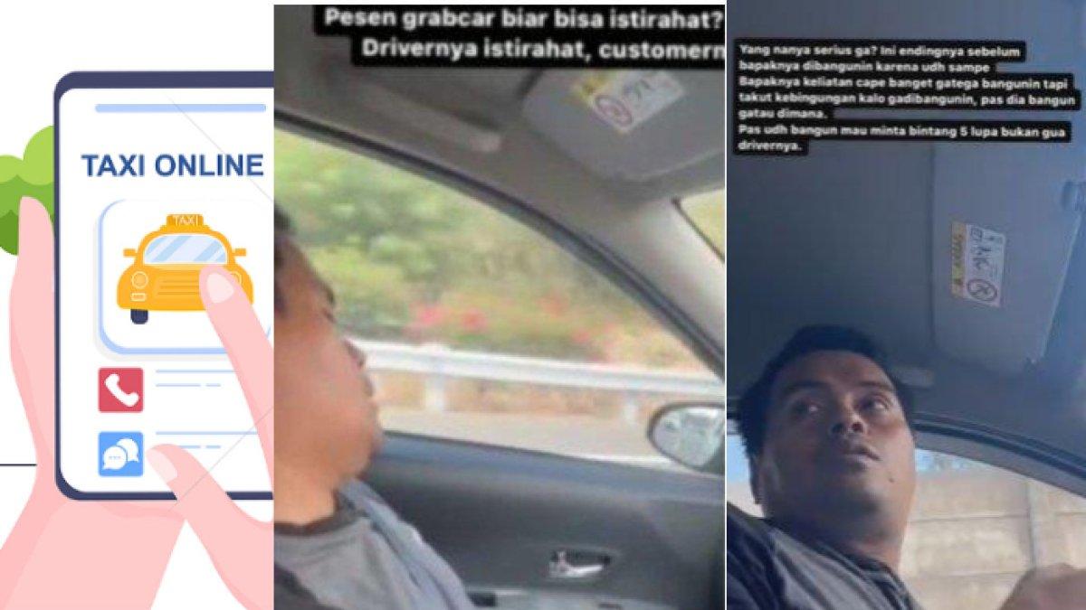Driver taksi online ini kelelahan, akhirnya tertidur di mobil, disetirin pelanggannya