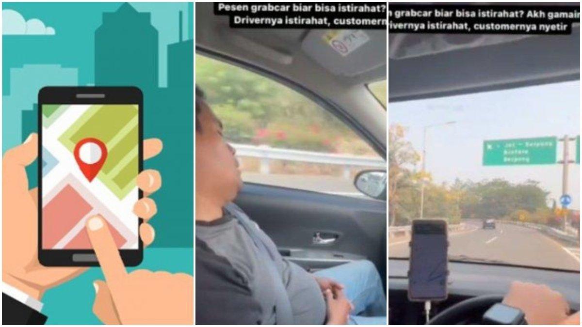 Driver taksi online ini kelelahan, akhirnya tertidur di mobil, disetirin pelangganya