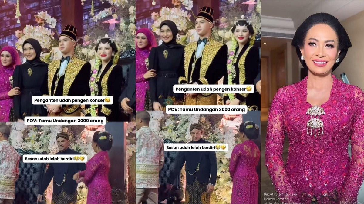 PERNIKAHAN AL GHAZALI - Kolase foto ngunduh mantu Al Ghazali dan Alyssa Daguise diambil dari akun TikTok @heymilktea pada Jumat (20/6/2025). Ekspresi ibunda Alyssa saat sudah lelah salami tamu terekam kamera