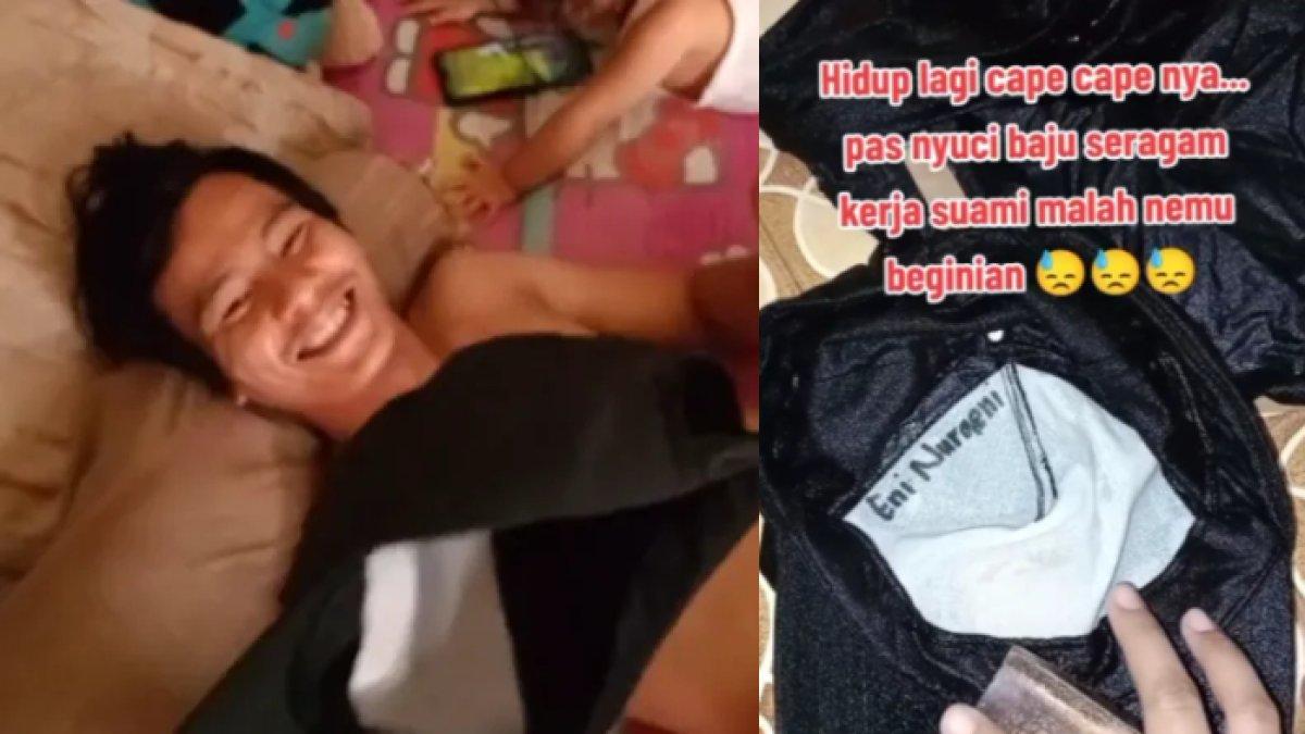 Ekspresi suami saat istri cemburu karena ada tulisan nama wanita di topi kerjanya