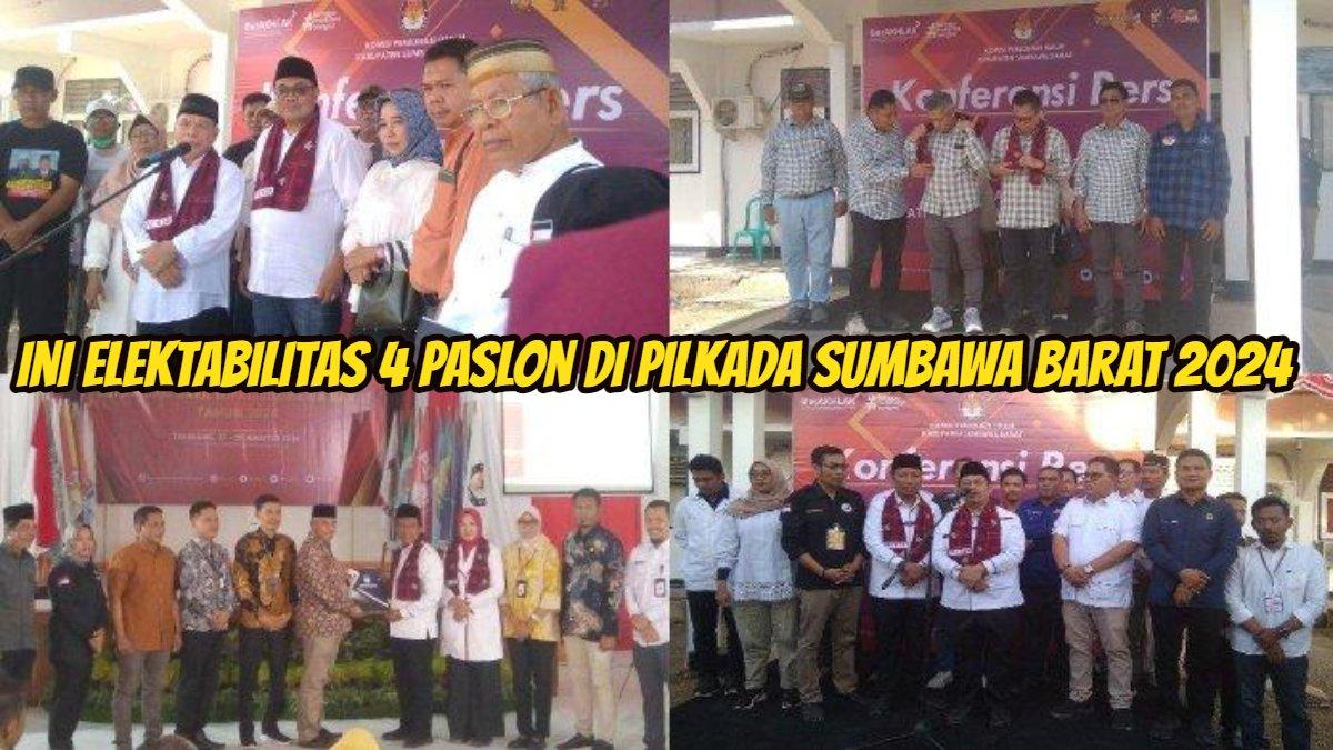 Berikut hasil survei elektabilitas terbaru di Pilkada Sumbawa Barat. Amar Nurmansyah-Hanipah Musyafiri unggul dari pasangan Fud Syaifuddin-Aheruddin, Nur Yasin-Sumardhan dan Ahmad Salim-Muhammad Nasir.