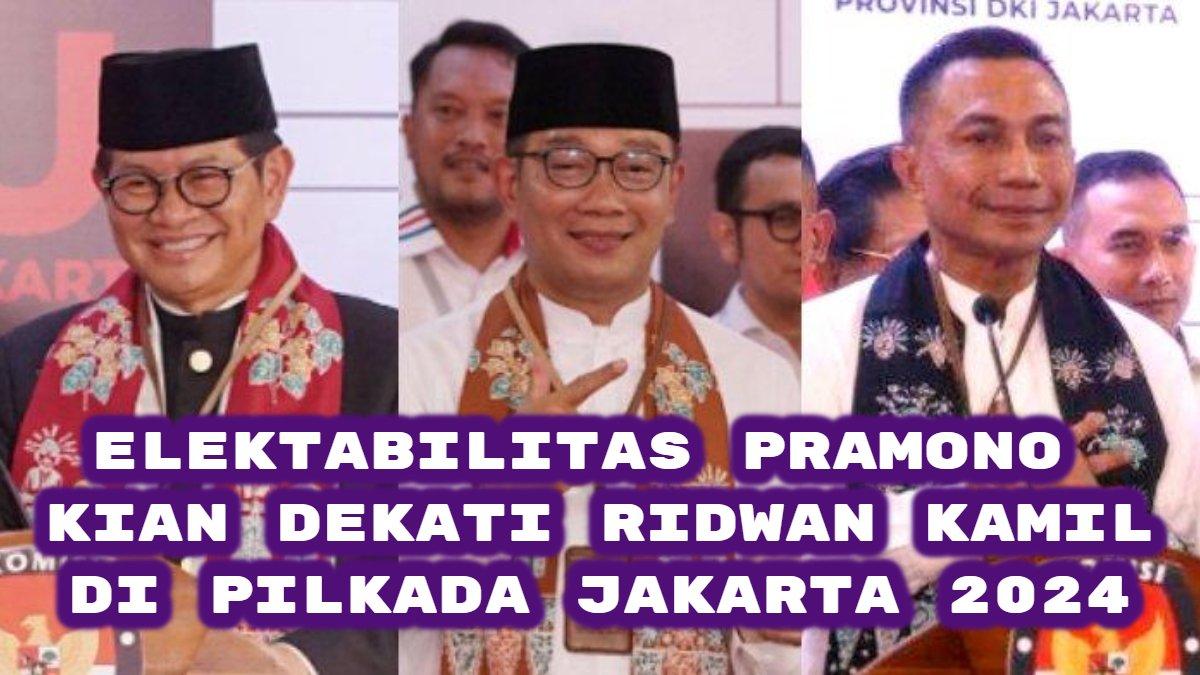 Hasil survei elektabilitas terbaru Pilkada Jakarta 2024: Pasangan Pramono Anung-Rano Karno buntuti pasangan Ridwan Kamil-Suswono.
