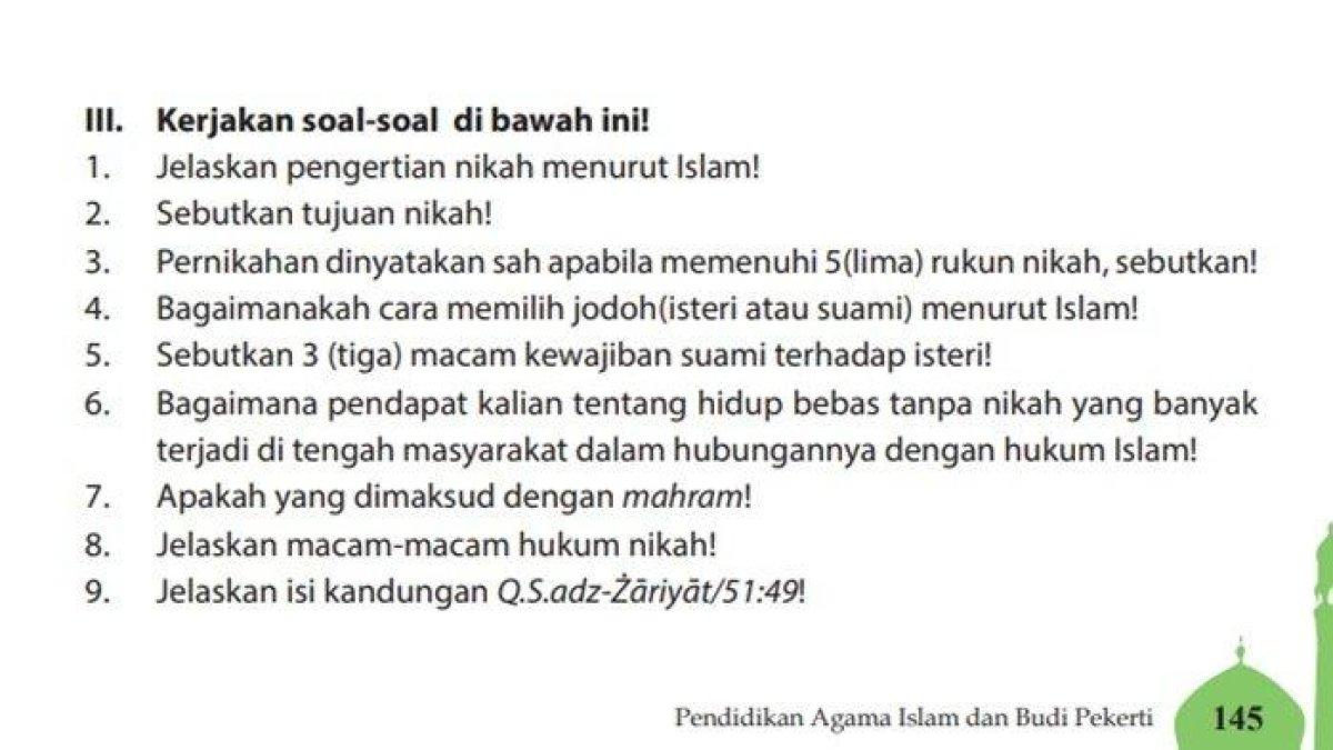 Kunci jawaban soal esai Evaluasi bagian III PAI kelas 12 SMA halaman 145 semester 1 Kurikulum 2013.