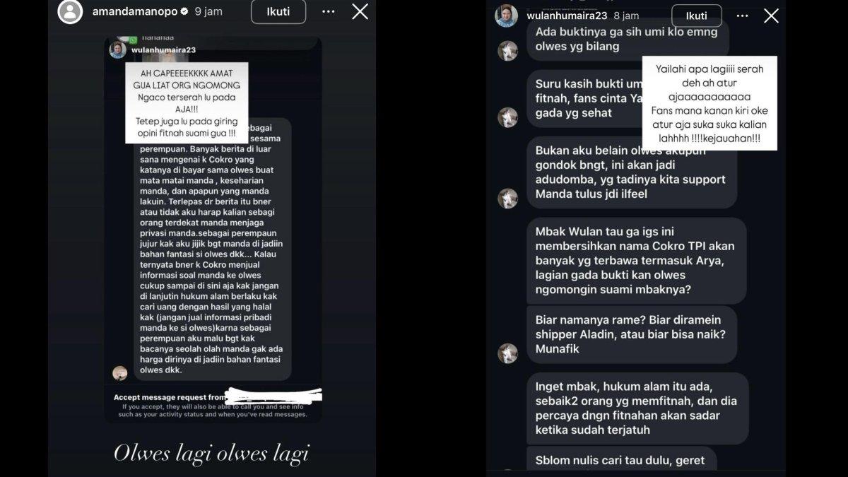 FITNAH AMANDA MANOPO - Amanda Manopo berkomentar soal Olwes dan Cokro yang sedang heboh, dicapture (20/3/2025). Olwes, diduga sosok tukang fitnah Amanda Manopo dan Arya Saloka.
