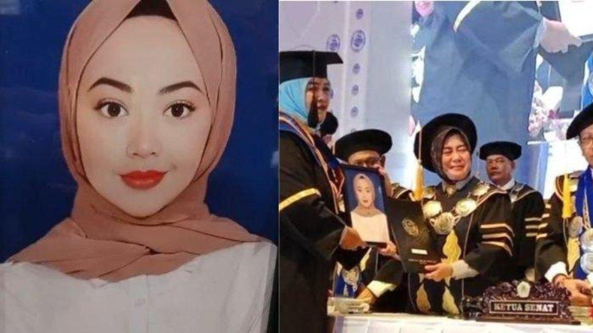 Ferra memakai toga untuk gantikan anaknya yang meninggal sebelum wisuda